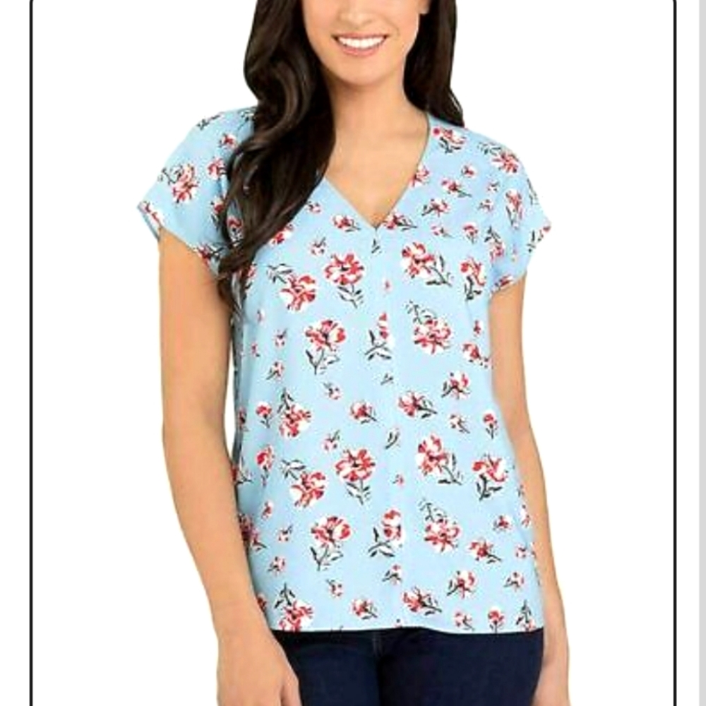 NWOT Hilary Radley Short Sleeve Blouse Navy, Small